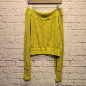 Free People Sugar Rush Off Shoulder Sweater Sz L Cropped Marled Yellow Knit Boho